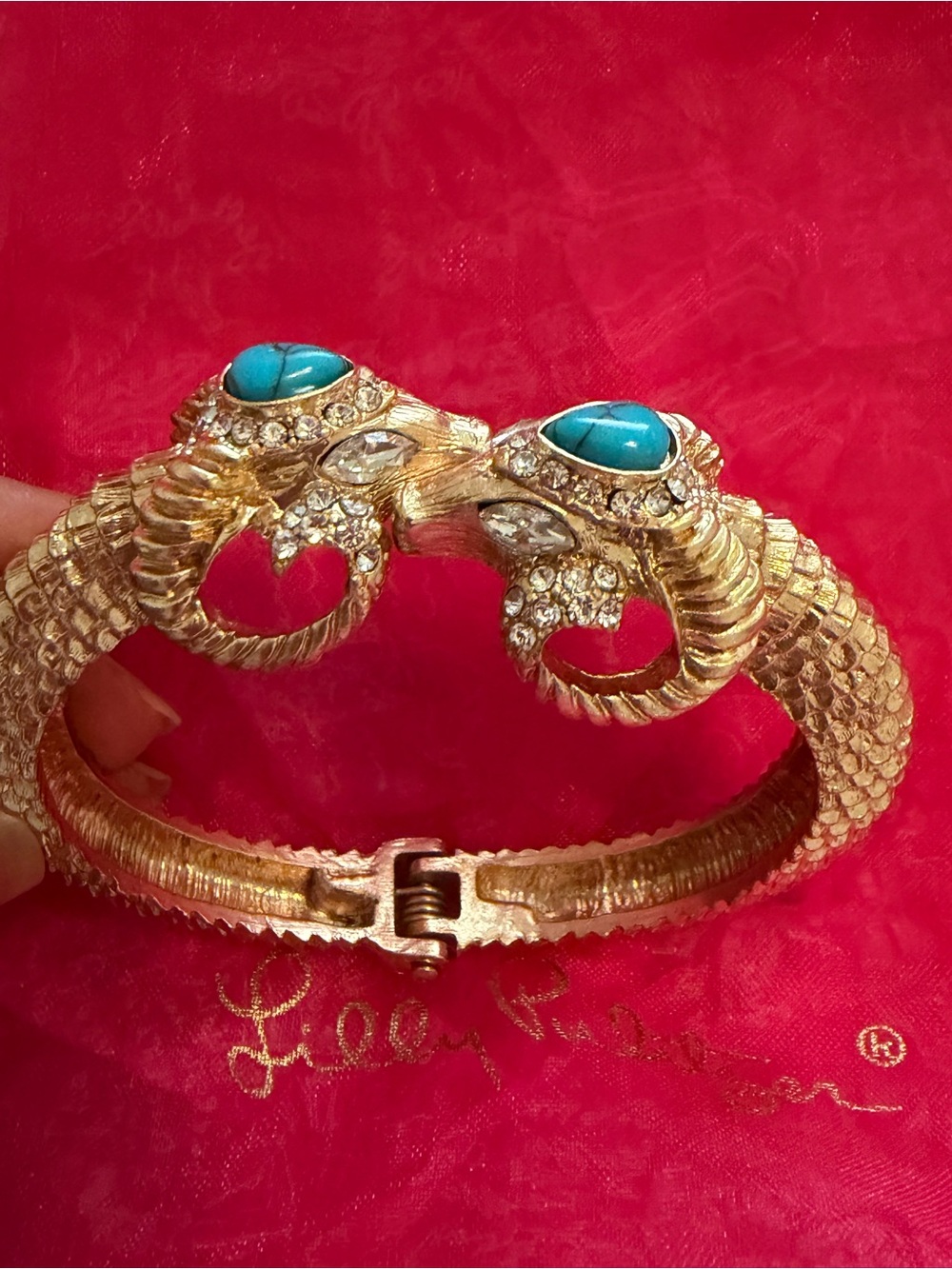 NEW Lilly Pulitzer SPARKLY Gold-Tone Double Ram Bracelet w/ Turquoise Cabochon